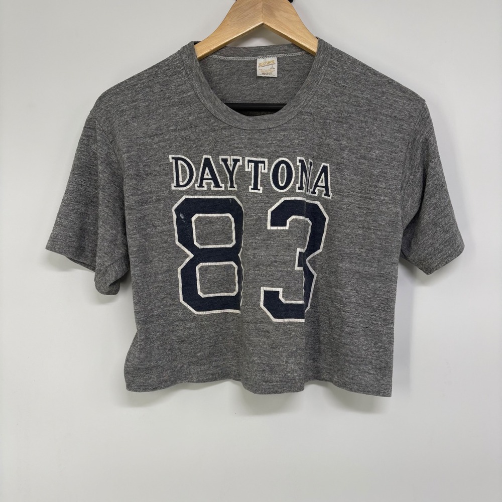 Vintage Sportswear Daytona 83 Graphic Tee Heather Grey Cropped T-Shirt Large USA
